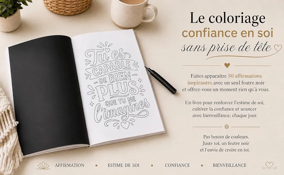 Coloriage Monochrome Confiance en soi : mise en scène du livre, visuel 3