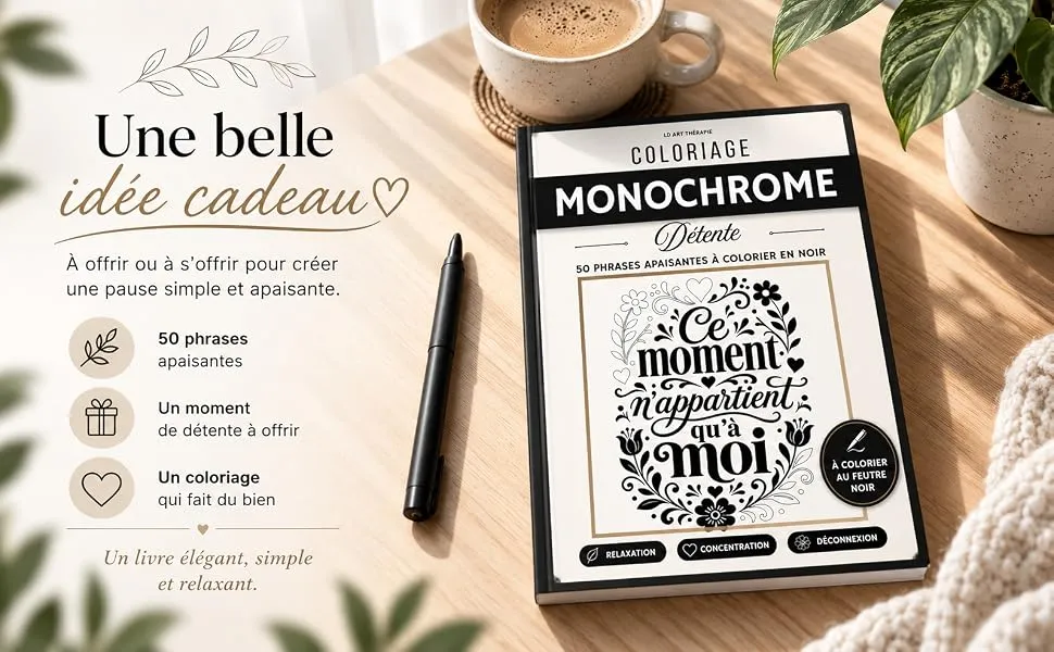 Coloriage Monochrome Détente : mise en scène du livre, visuel 5