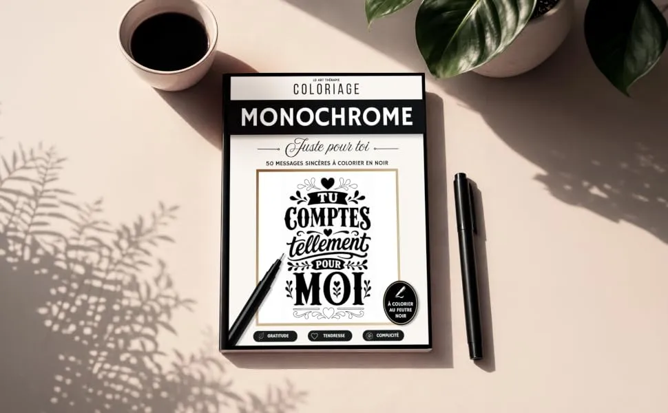 Coloriage Monochrome Juste pour Toi : mise en scène du livre, visuel 4