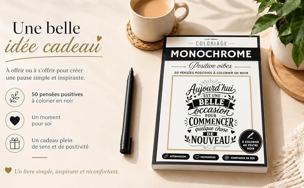 Coloriage Monochrome Positive Vibes : mise en scène du livre, visuel 4