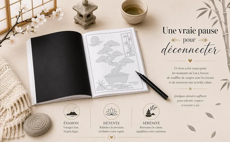 Coloriage Monochrome Voyage au Japon : mise en scène du livre, visuel 3