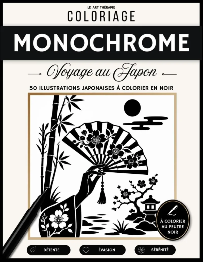 Couverture du livre Coloriage Monochrome Voyage au Japon